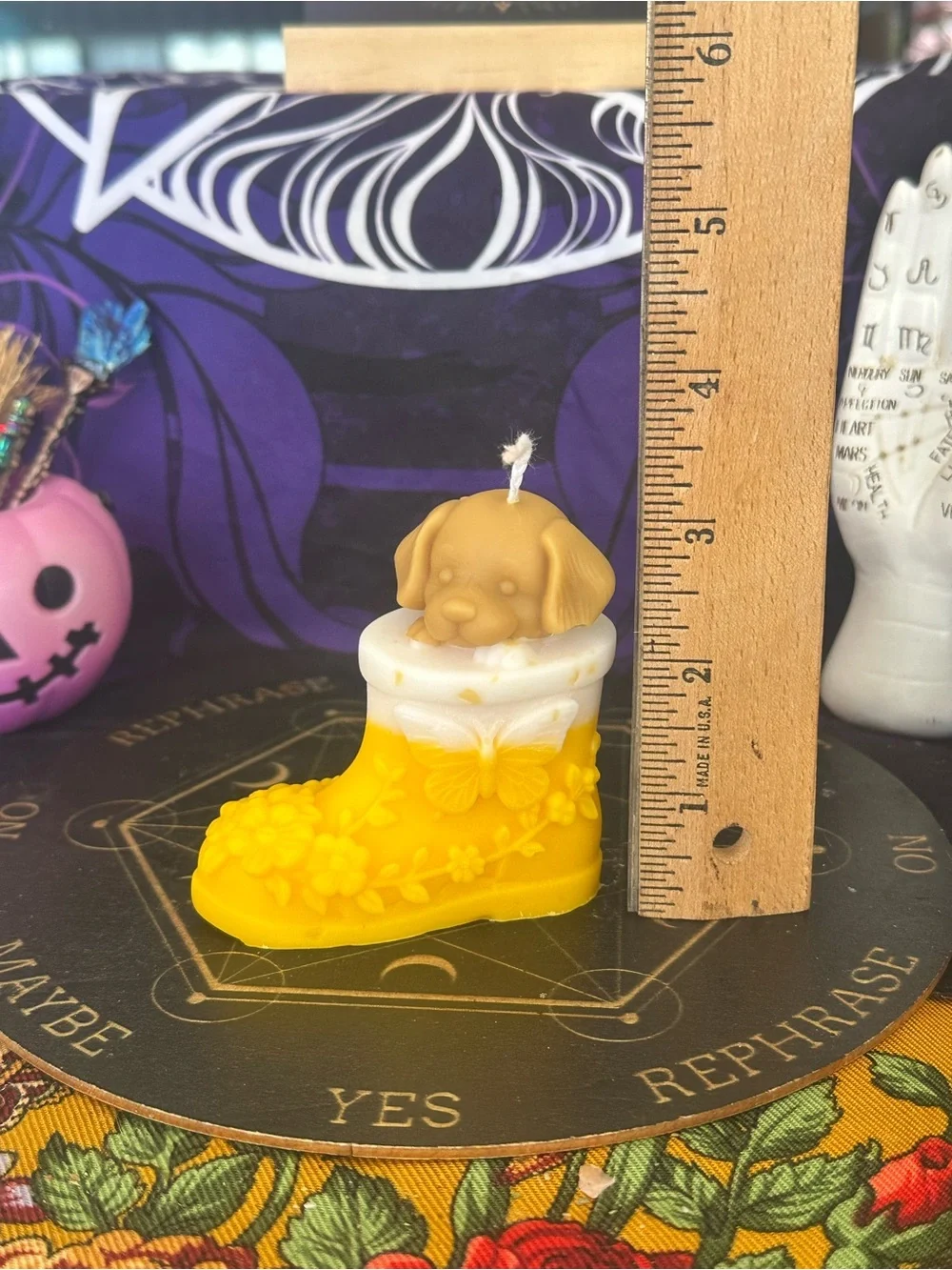Yellow Puppy in a Boot Candle